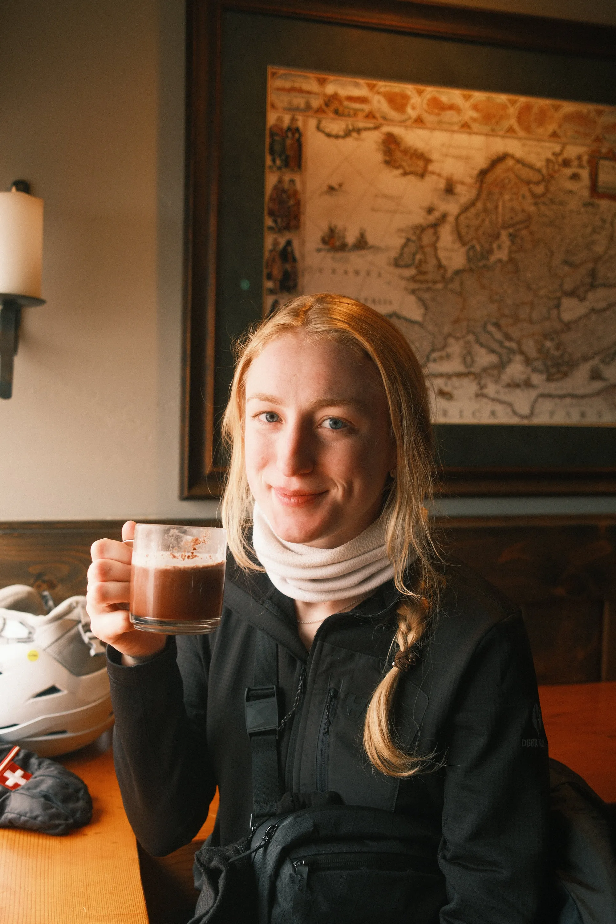 Hot chocolate, boots off, back indoors.